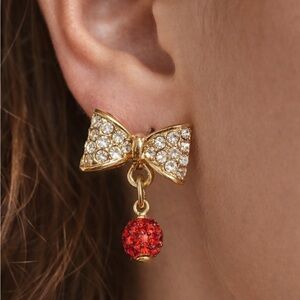 Elegant Gold Bow Earrings with Red Accents